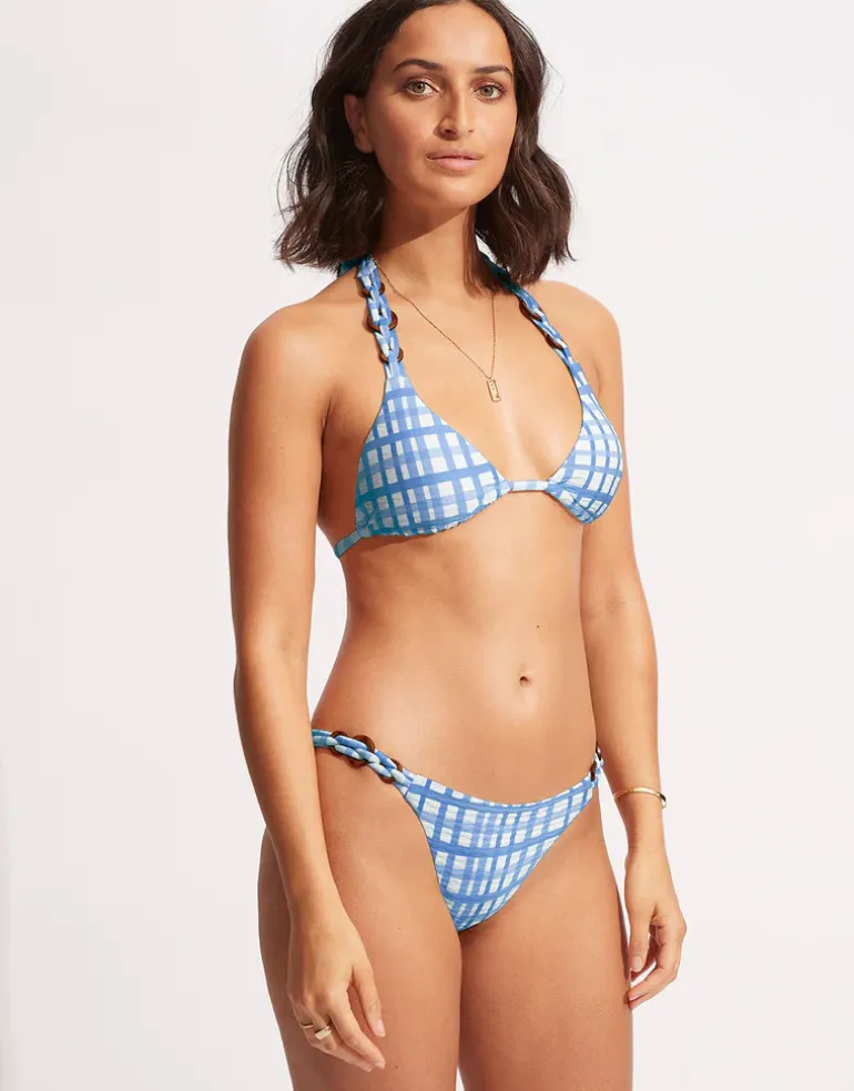 Amalfi Check Slide Tri Bikini Top - Amalfi Blue