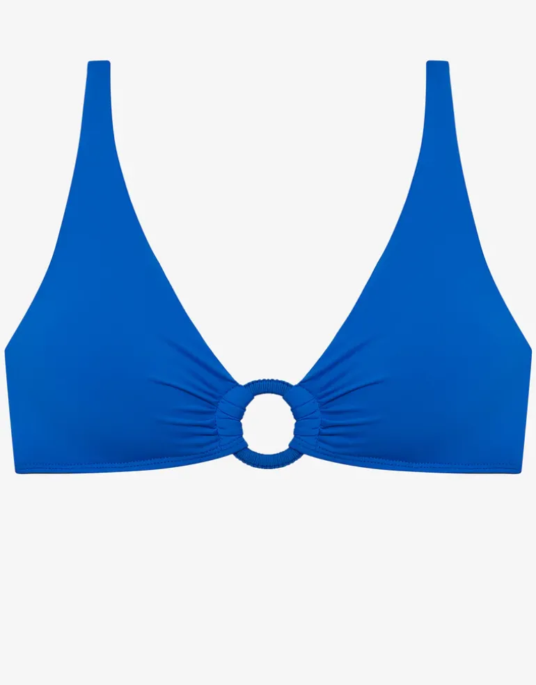 Beach Club Solids Macrame Ring OTS Bikini Top - Electric Blue