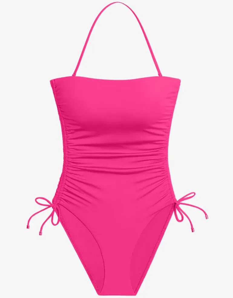 Beach Club Solids Ruched Strapless Swimsuit - Passionfruit