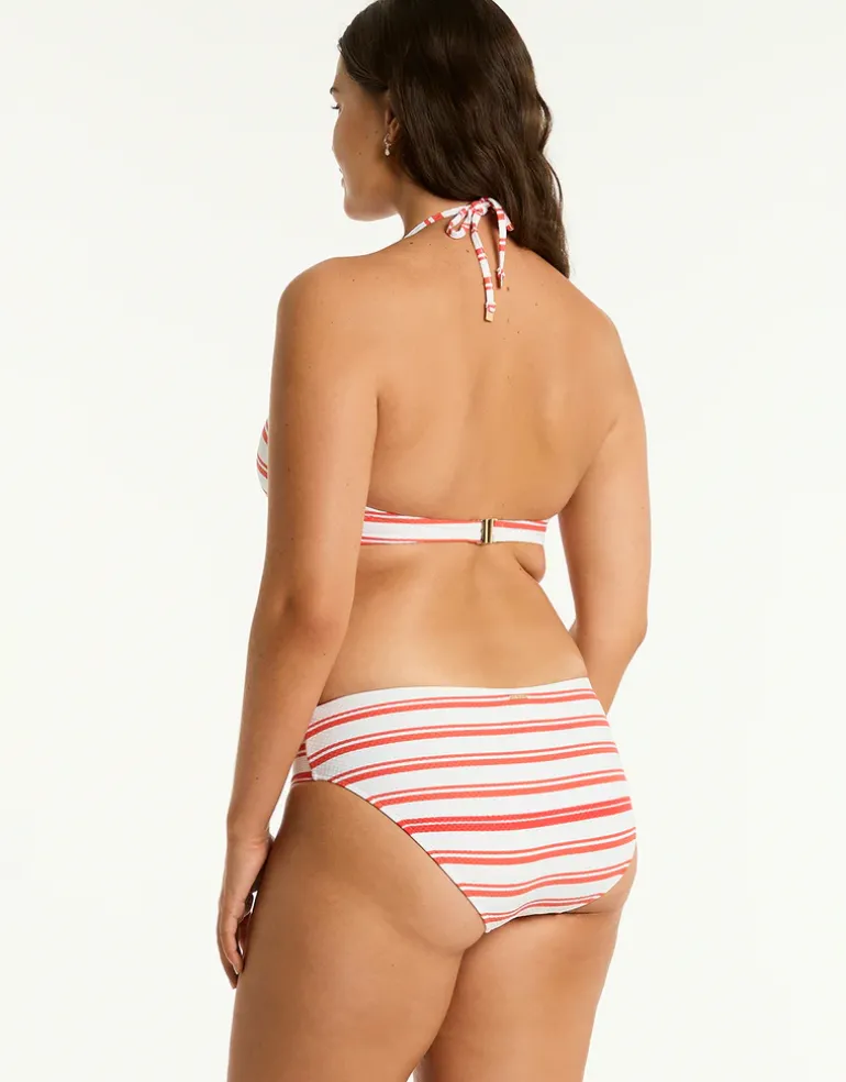 Biarritz Mid Bikini Pant - White and Red Stripe