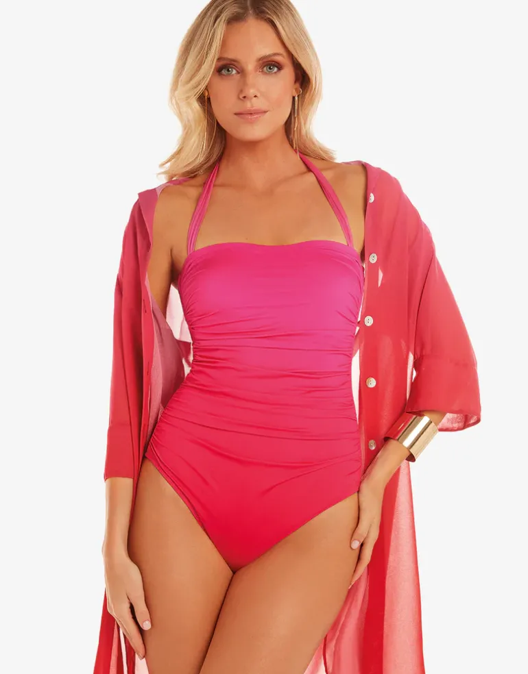 Brasil Bandeau Swimsuit - Flower Pink