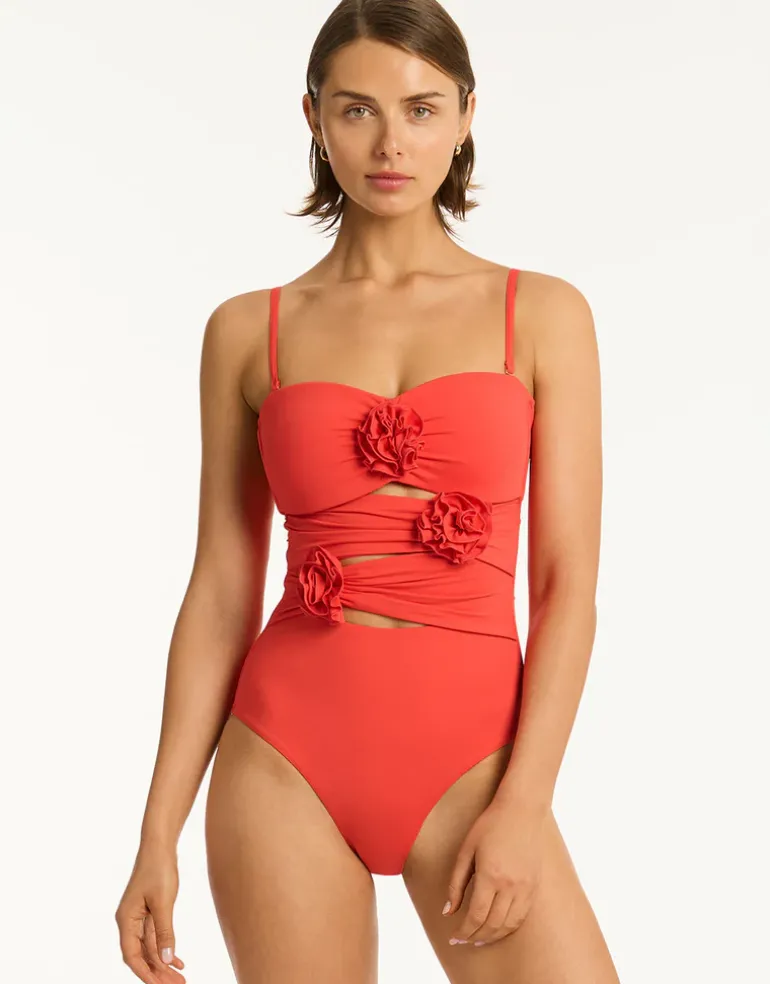 Casa Del Mar Flower Bandeau Swimsuit - Flame