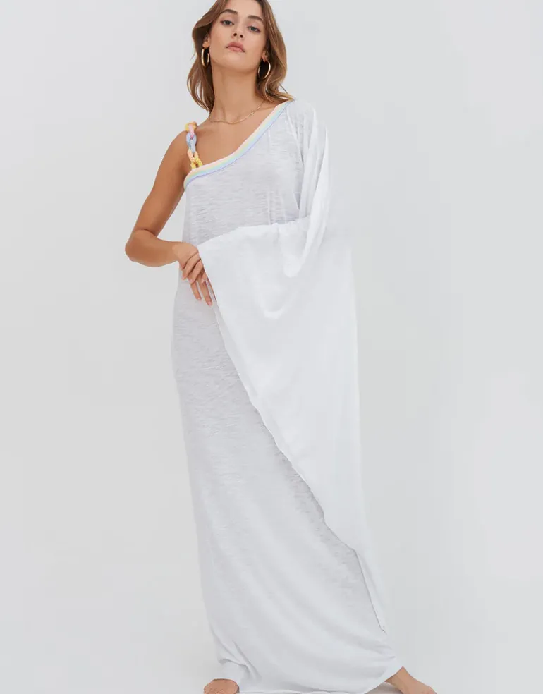 Chain One Shoulder Maxi Dress - White