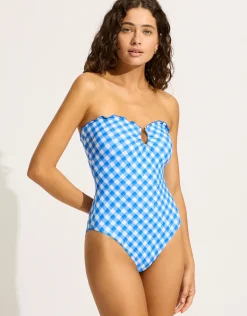 Ciao Bella Check Bandeau Swimsuit - Azure