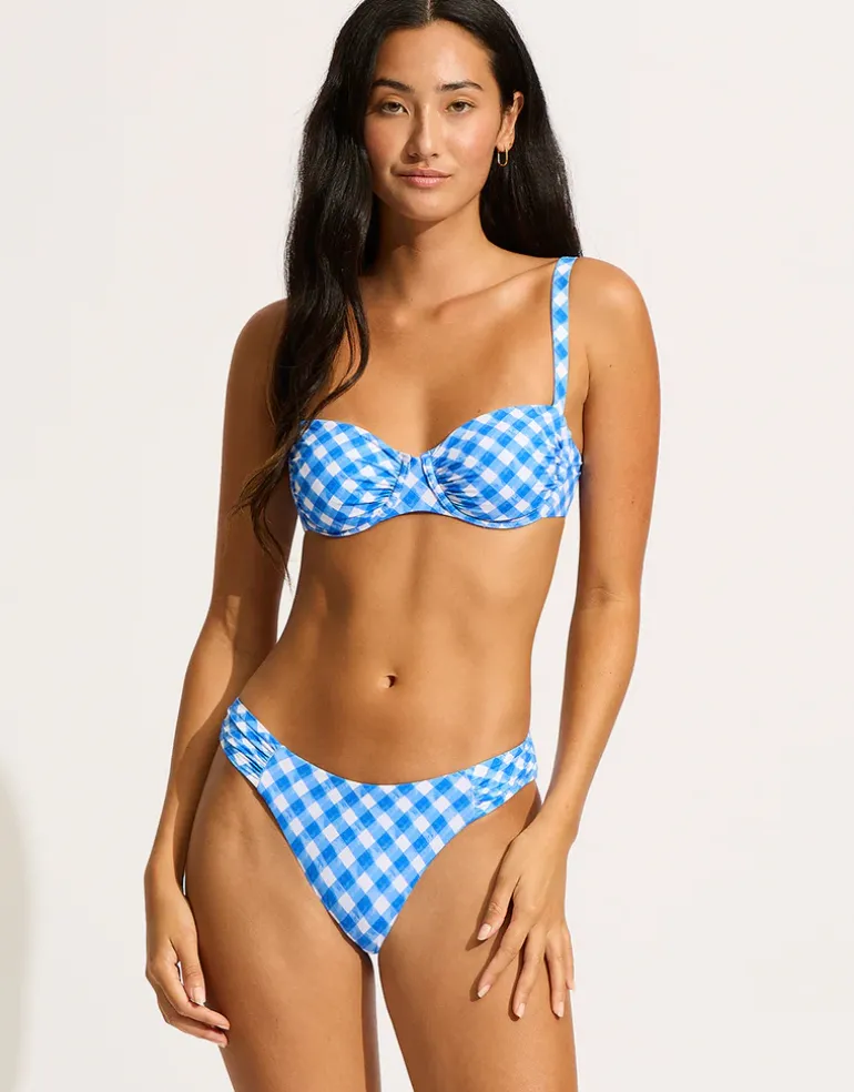Ciao Bella Check Ruched Underwired Bikini Top - Azure
