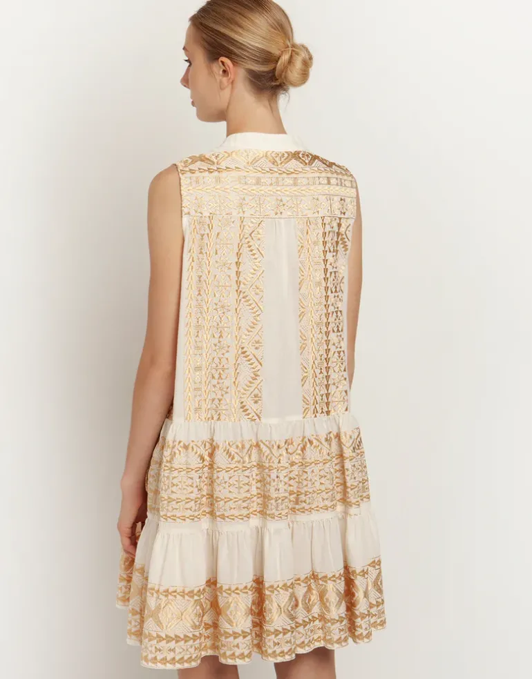 Classic Triangle Sleeveless Mini Dress - Natural and Gold
