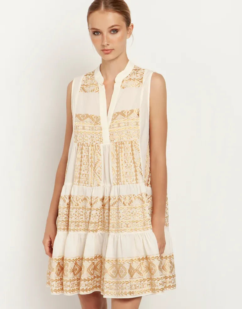 Classic Triangle Sleeveless Mini Dress - Natural and Gold