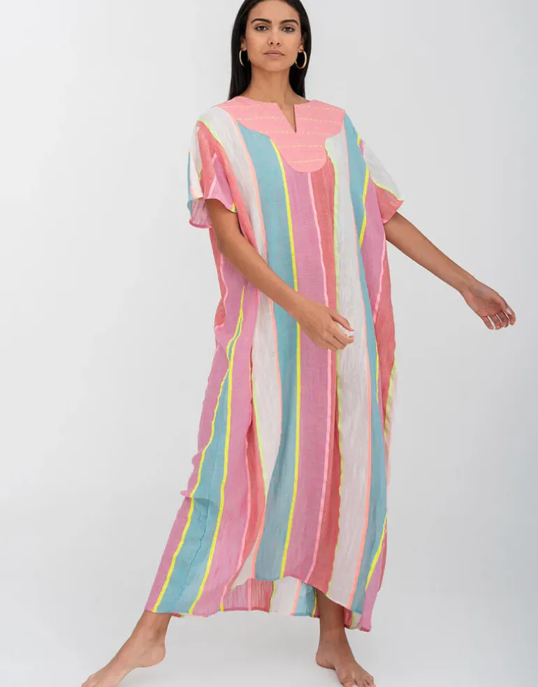 Contrast Bib Collar Kaftan - Multi