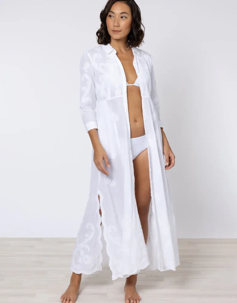 Cotton Maxi Dress with Vintage Embroidery - White