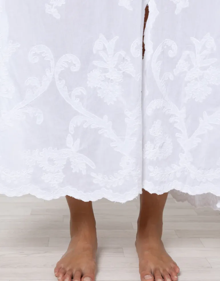 Cotton Maxi Dress with Vintage Embroidery - White