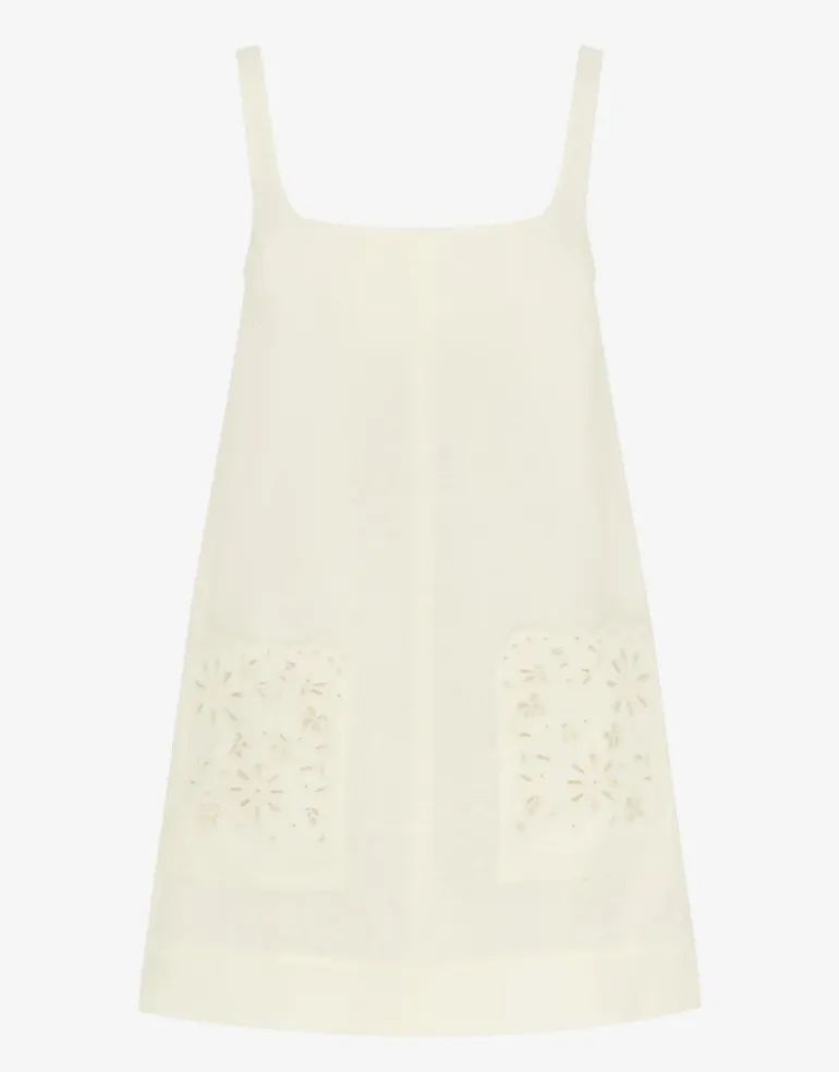 Creme Embroidered Shift Mini Dress - White