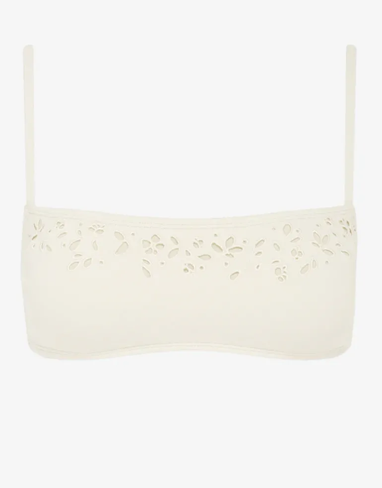 Creme Memoir Embroidered Bandeau Crop Bikini Top - White
