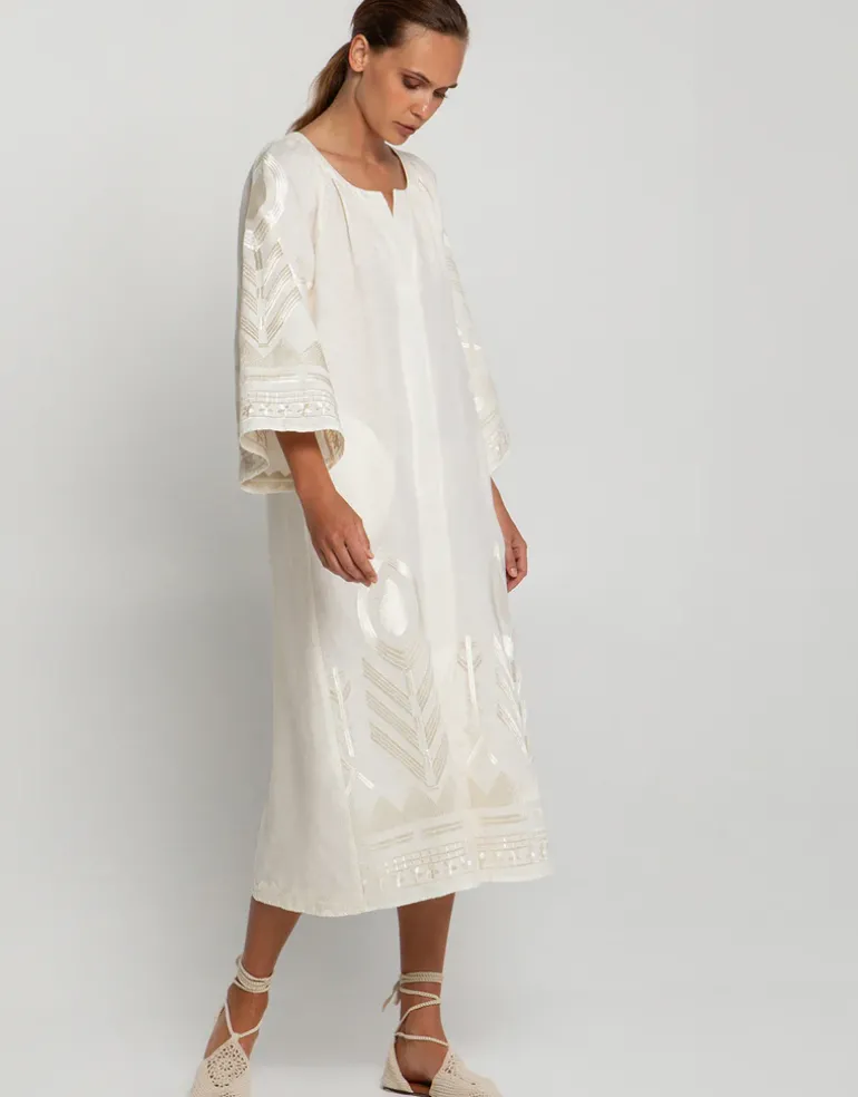 Feather Midi Kaftan - Natural and Champagne