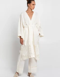 Feather Midi Kimono - Natural and Champagne