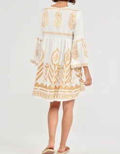 Feather Mini Dress - White and Gold