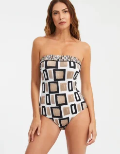 Geo Bandeau Swimsuit - Black White and Gold