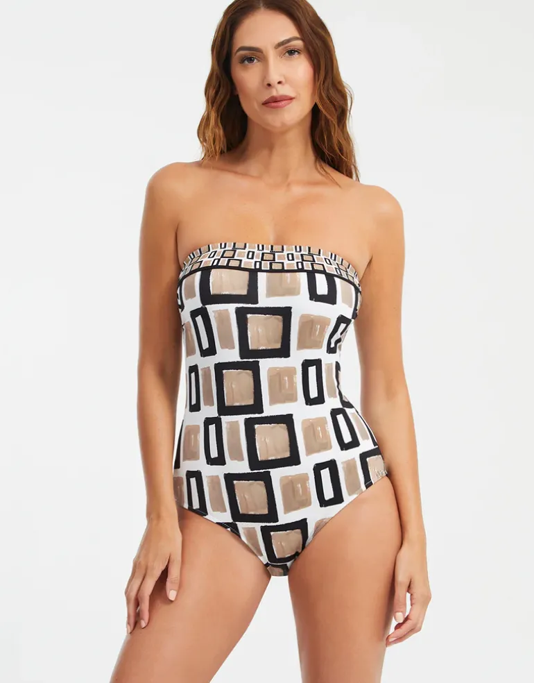 Geo Bandeau Swimsuit - Black White and Gold