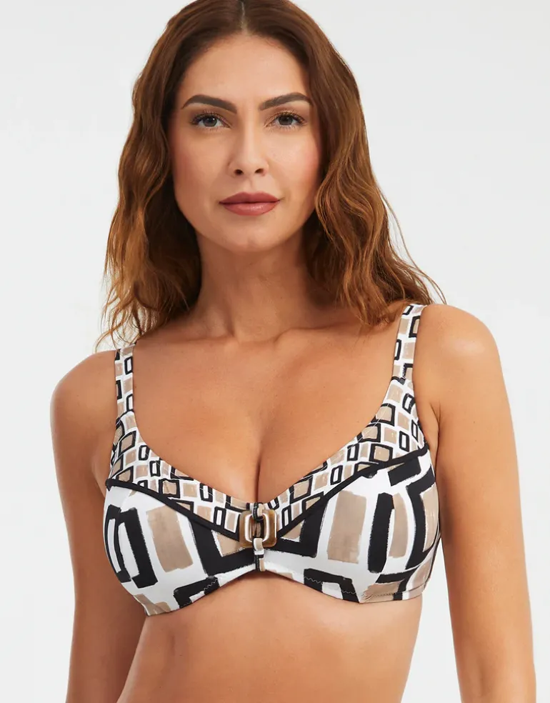Geo Underwired Bikini Top - Black White and Gold