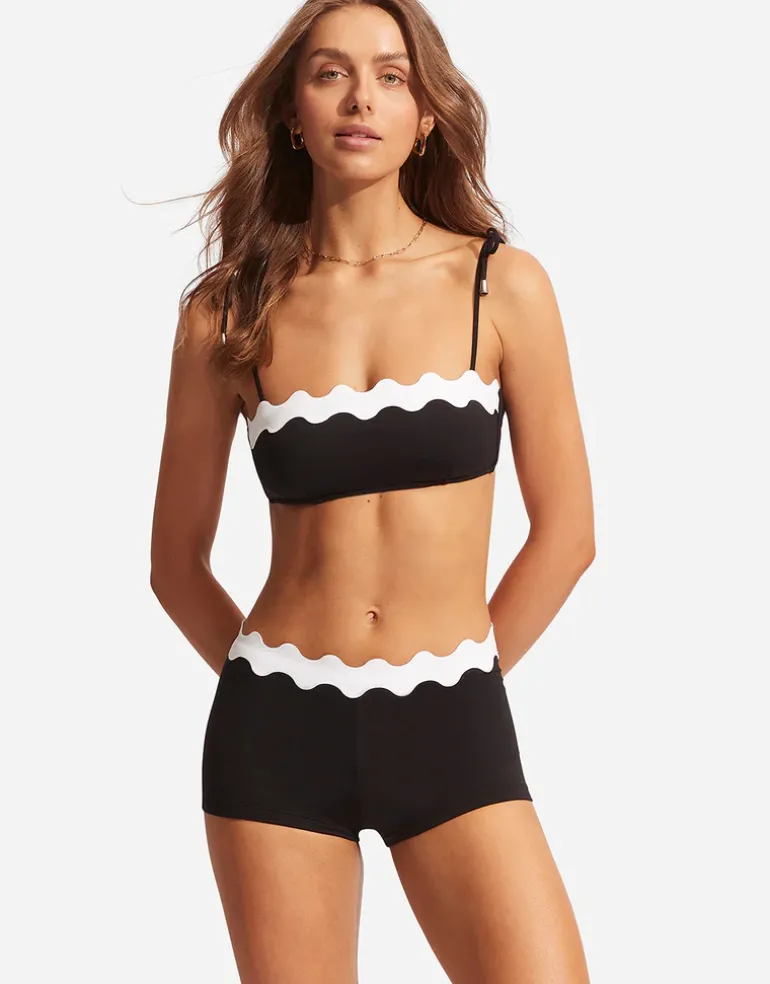 Gia Ric Rac Bustier Bandeau Bikini Top - Black