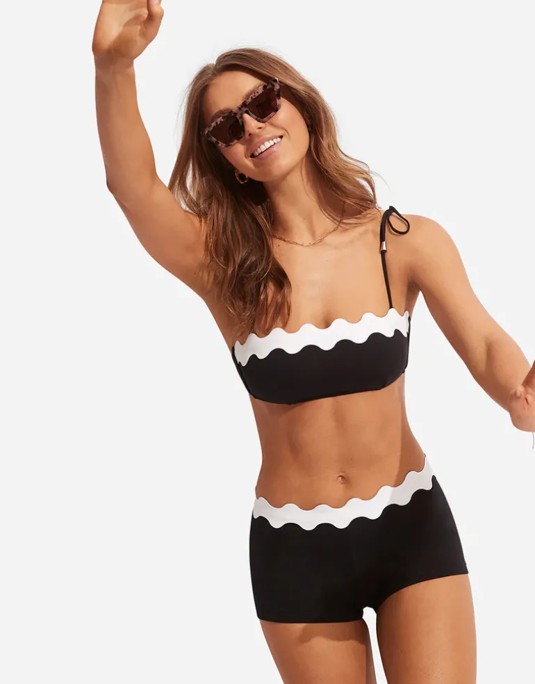 Gia Ric Rac Bustier Bandeau Bikini Top - Black