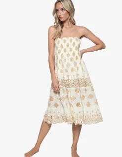 Haven Evie Smocked Cover Up - White/Gold