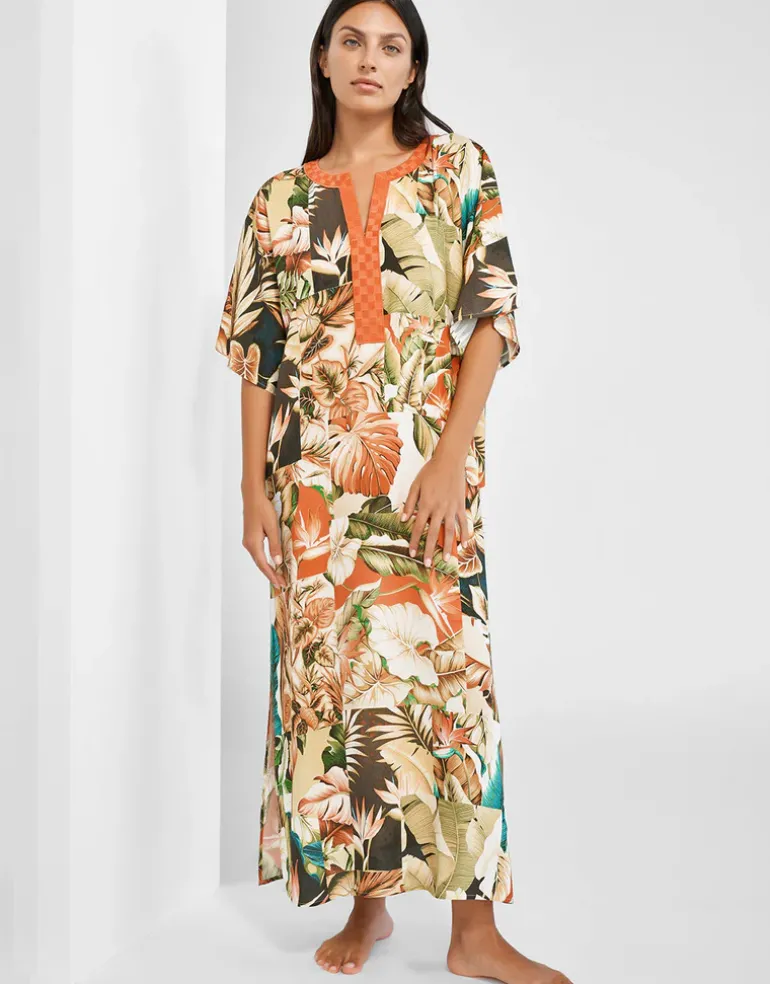 Hypnotic Maxi Kaftan - Sepia Leaves