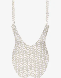 Indira Round Neck Swimsuit - White and Gold