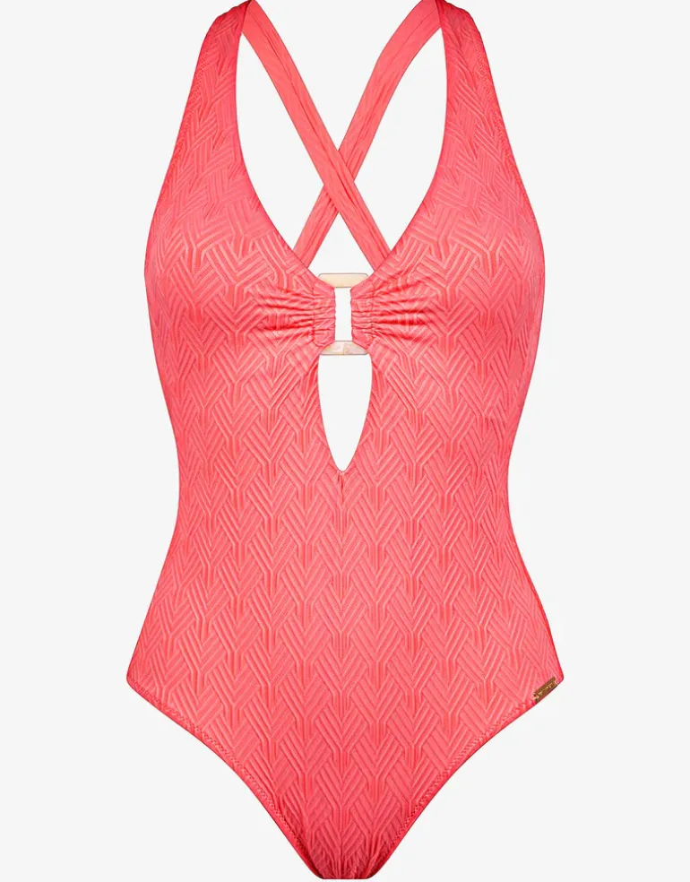 Island Nostalgia Cross Back Swimsuit - Ocean Coral