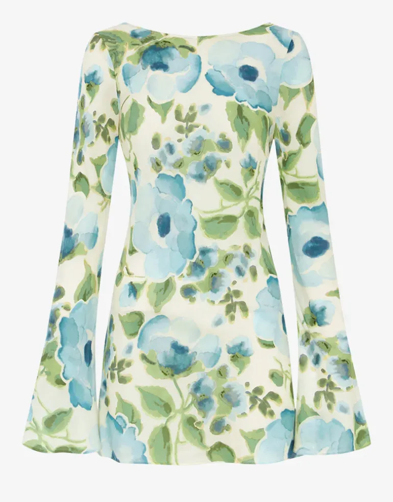Isles Memento Long Sleeve Mini Dress - Watercolour