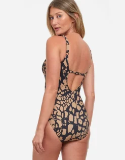 Jungle Queen V Neck Swimsuit - Brown/Black