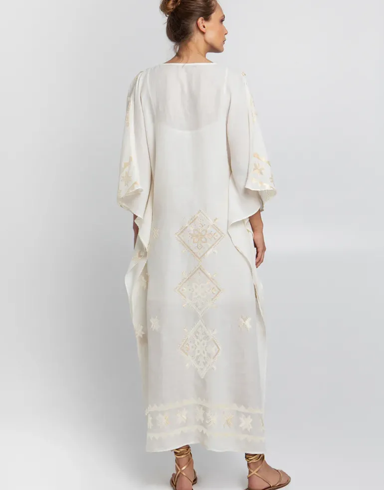 Lefkada Kimono Sleeve Maxi Kaftan - Natural and Champagne