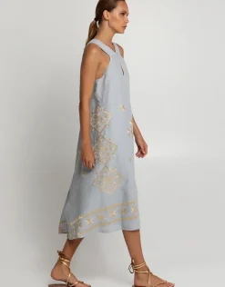 Lefkada Sleeveless Midi Dress - Light Grey and Gold