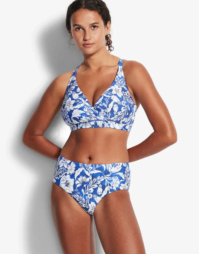 Modern Marina F Cup Cross Front Bra Bikini - Blue