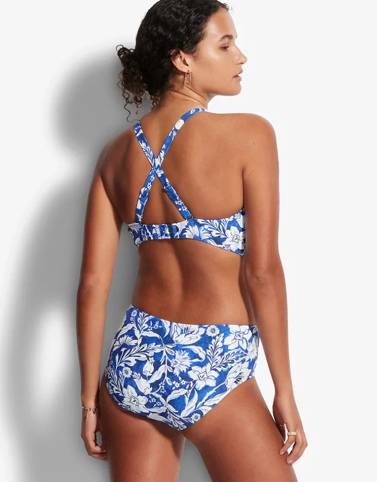 Modern Marina F Cup Cross Front Bra Bikini - Blue