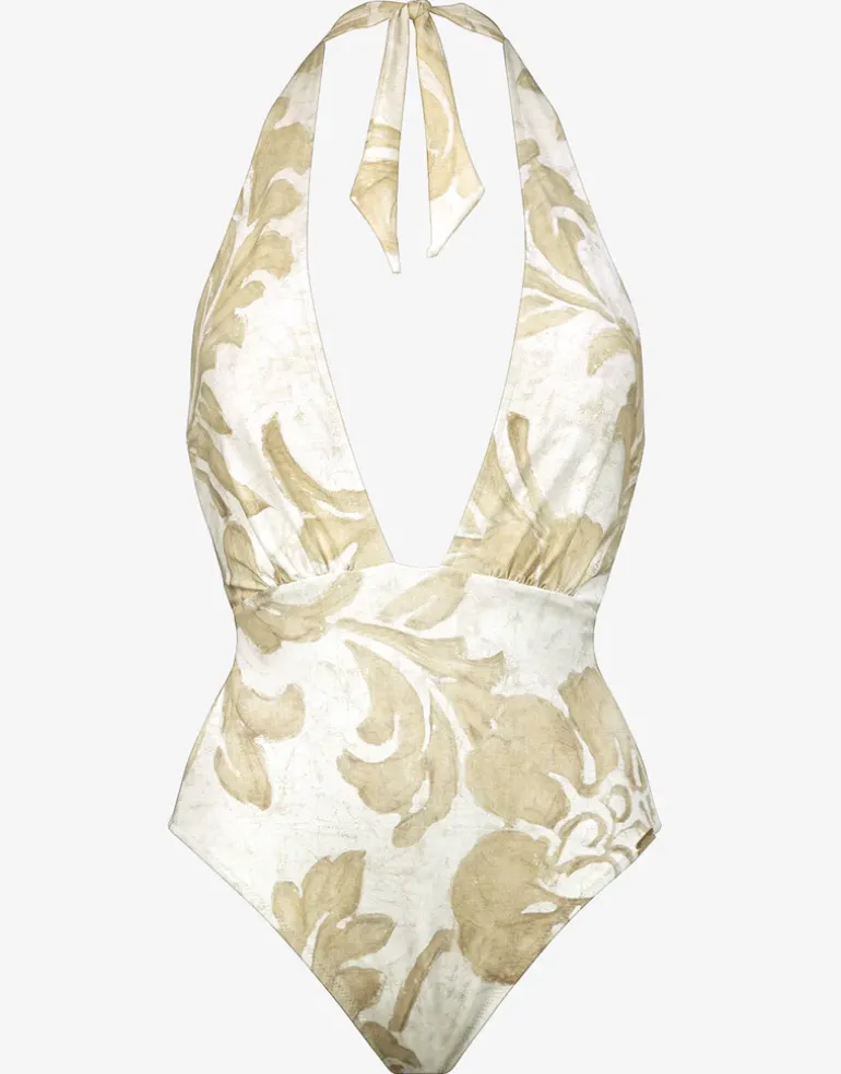 Ornation Deep Plunge Swimsuit - Canvas Sand