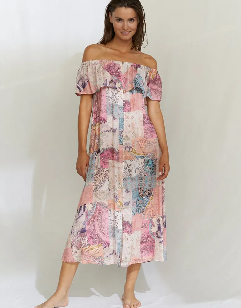 Paisley Savage Off the Shoulder Dress - Muted Pastels