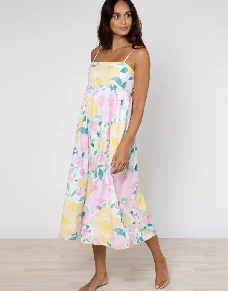 Peony Tie Back Midi Dress - Lemon