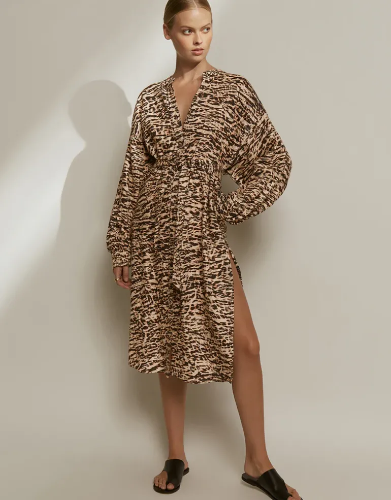 Sahara Shirred Cuff Shirtdress - Animal