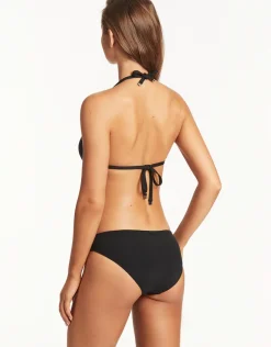 Scallop Halter Slide Tri Bikini Top - Black