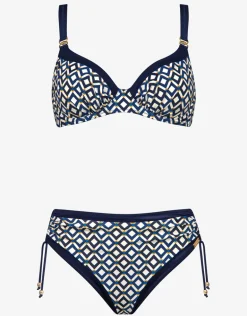 Seaside Dining Underwired Bikini Set - Navy Cream