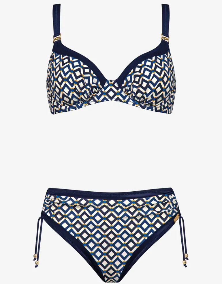 Seaside Dining Underwired Bikini Set - Navy Cream