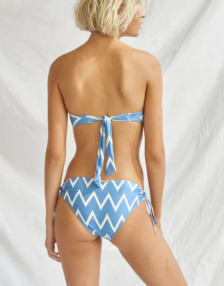 Seaside Vacay Bandeau Bikini Top - Blue/ White Zig Zag