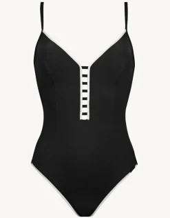 Silence Ladder Plunge Swimsuit - Black and White