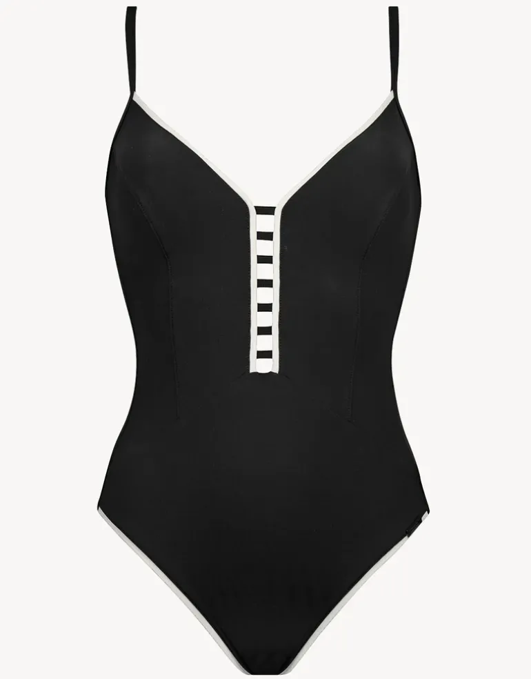 Silence Ladder Plunge Swimsuit - Black and White