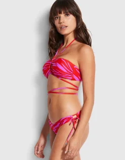 Skin Deep Loop Tie Side Bikini Pant -Mandarin Red
