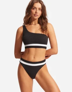 Slice of Splice One Shoulder Bikini Top - Black and White