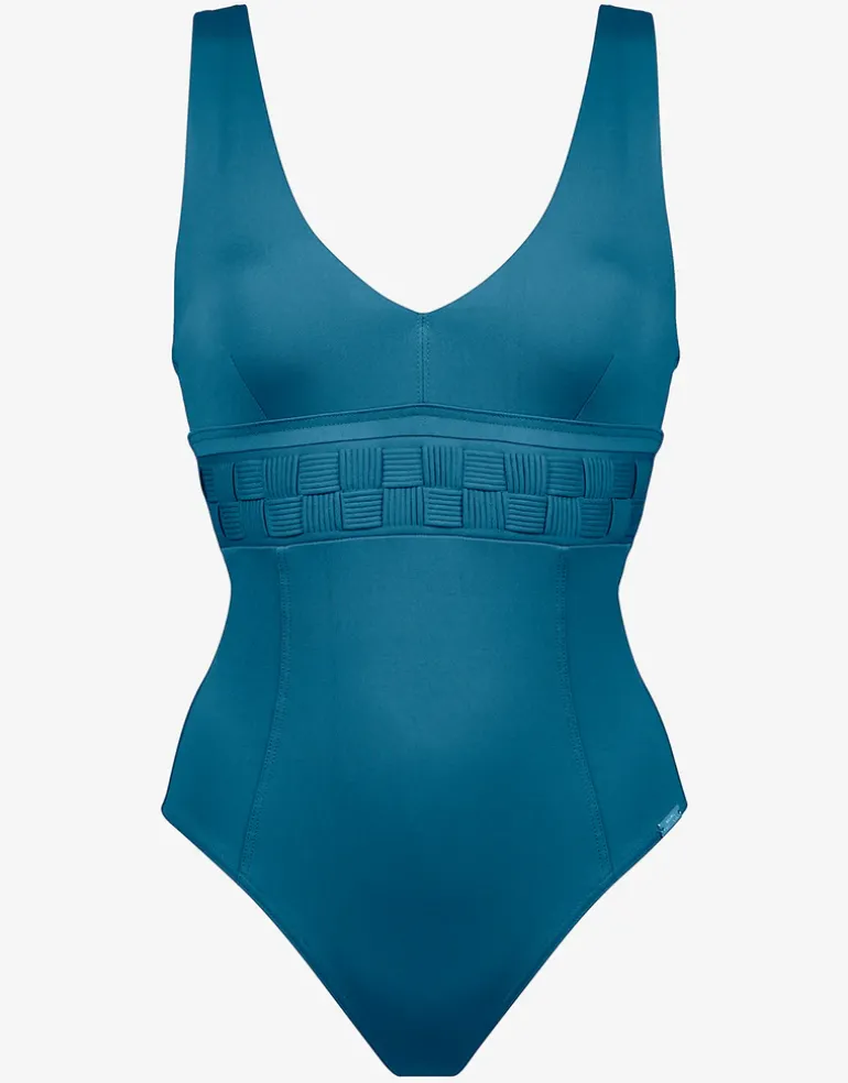 Softline V Neck Swimsuit - Mosaic Blue