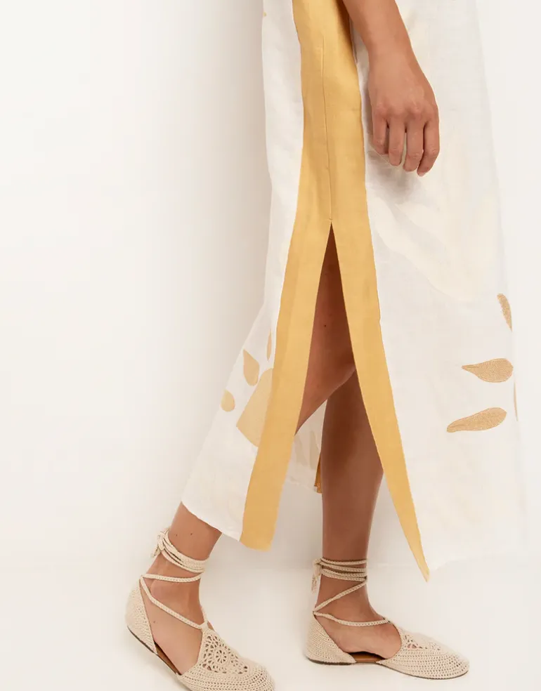Sun Midi Kaftan - White and Yellow