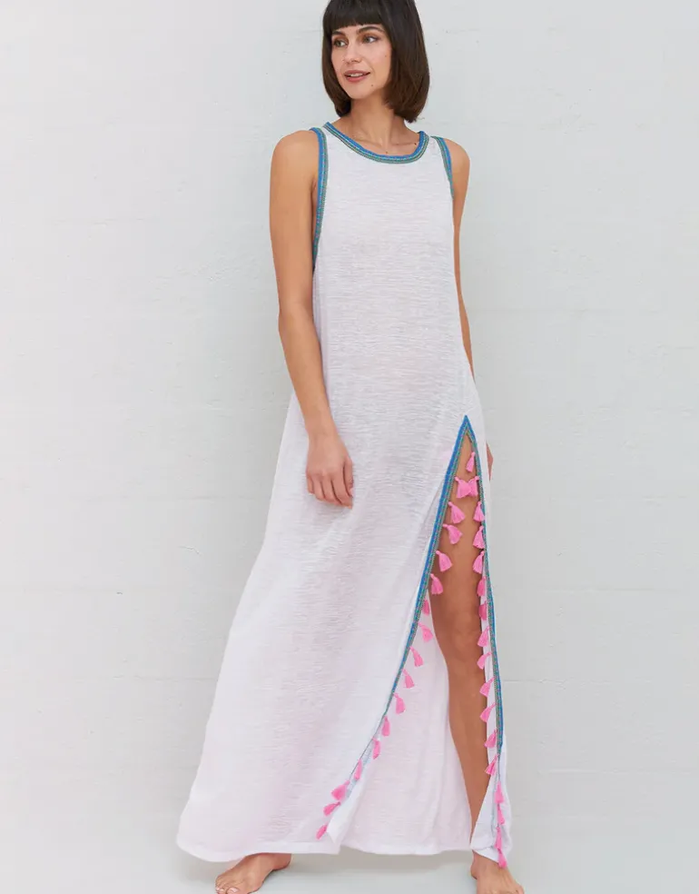 Tassel Slit Dress - White