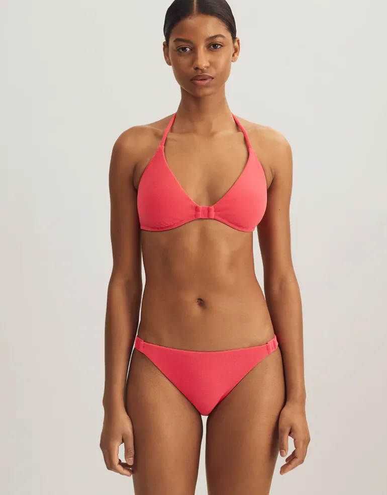 Terry Logo Halter Tri Bikini Top - Coral